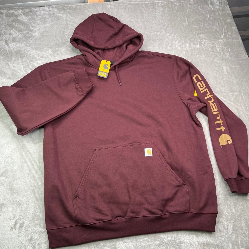Carhartt Loose Fit Midweight Hoodie Mens‎ 2XL Port Burgundy Sleeve Graphic Logo